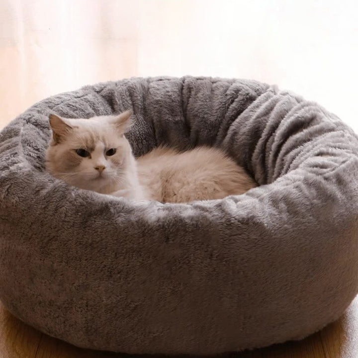 Pet Plush Donut Round Winter Warm Cushion Bed
