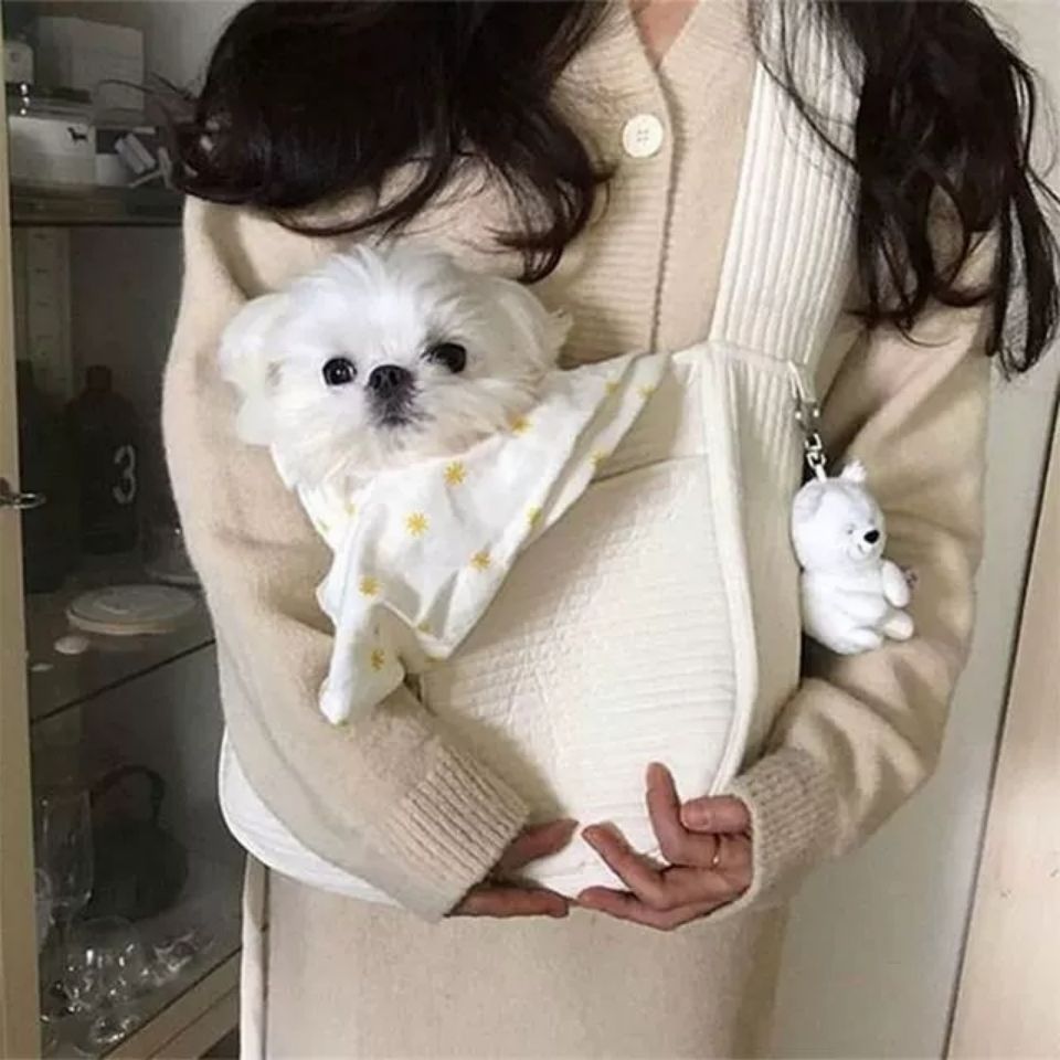 Handmade Canvas Pet Carrier Bag Breathable Single-Shoulder Tote