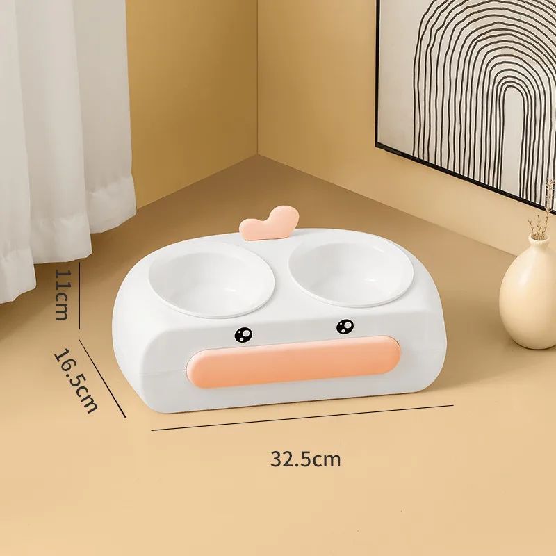 Pet Duck Design Double Bowl Plastic Feeding Tray