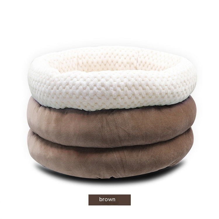 Pet Semi-Closed Round Ice Velvet Deep Sleep Bed