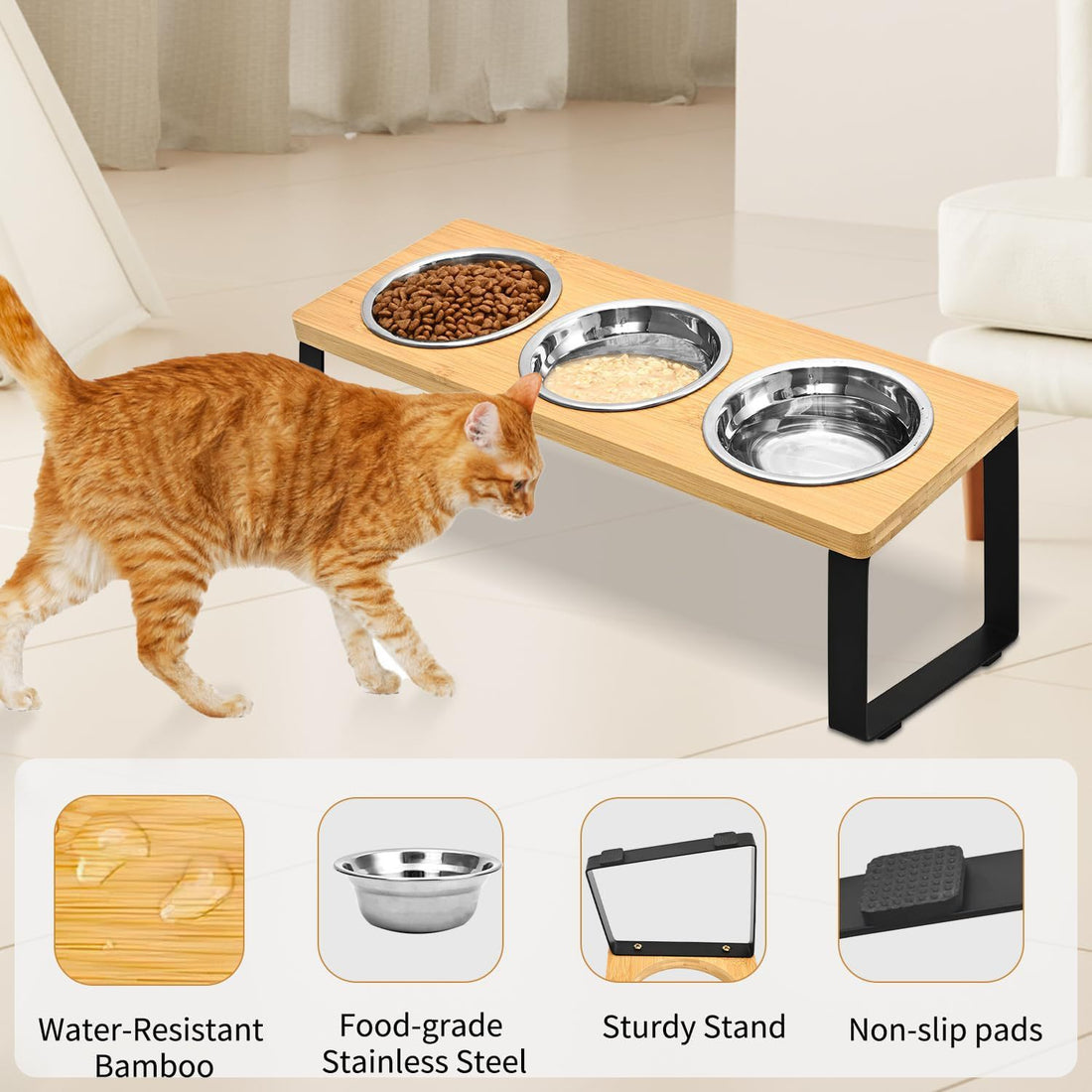 Pet Feeding Rack Iron Wood Combined Bowl Stand