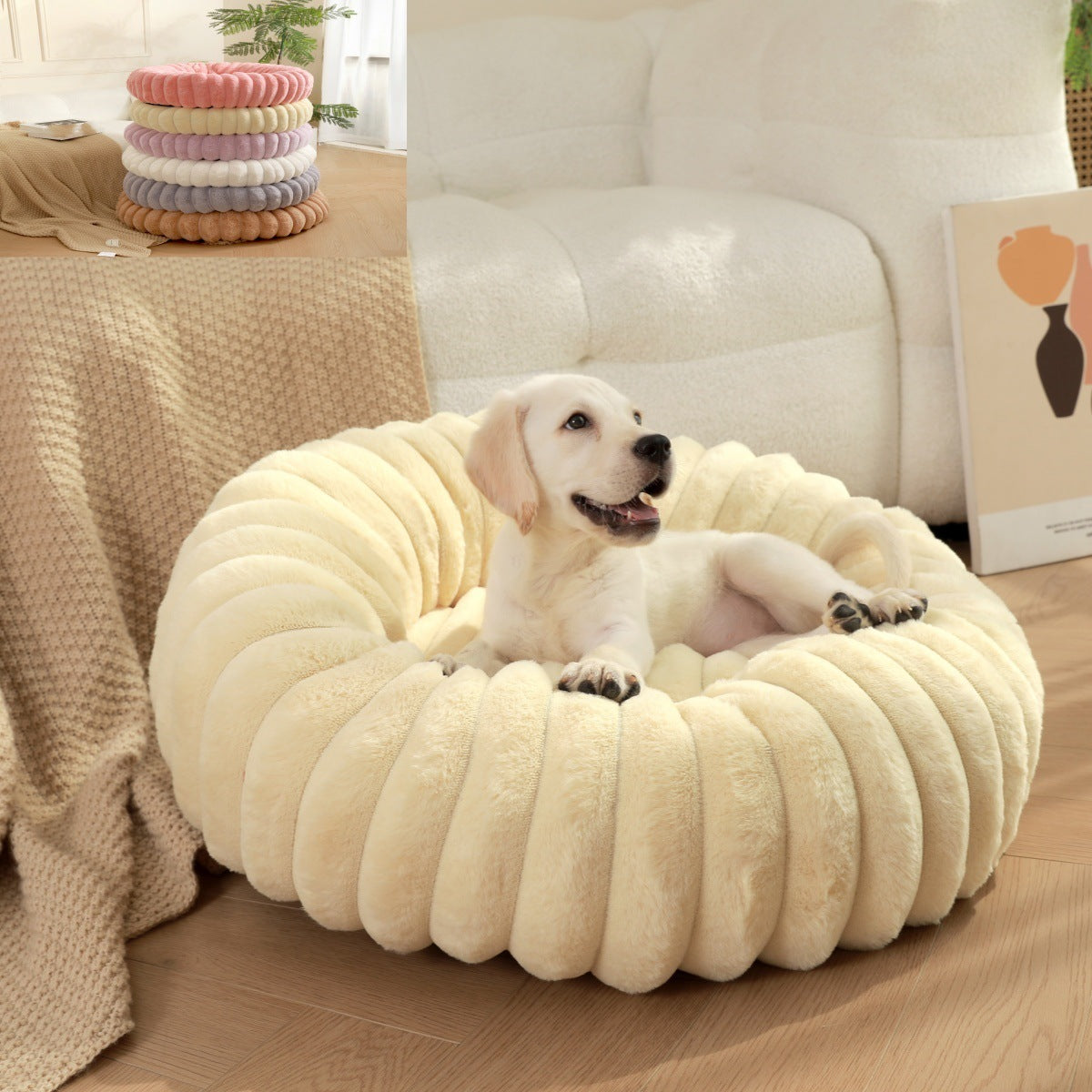 Pet Plush Round Winter Warm Sleeping Nest Bed