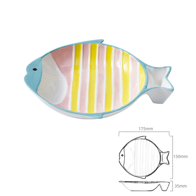 Fish-Shaped Ceramic Pet Food Feeding Bowl Plate Dish Set