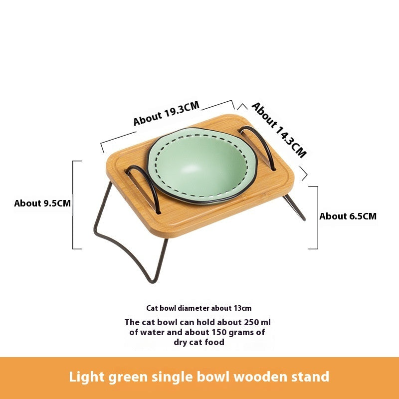 Pet Wooden Rack Ceramic Feeding Bowl Anti-Tumble Design