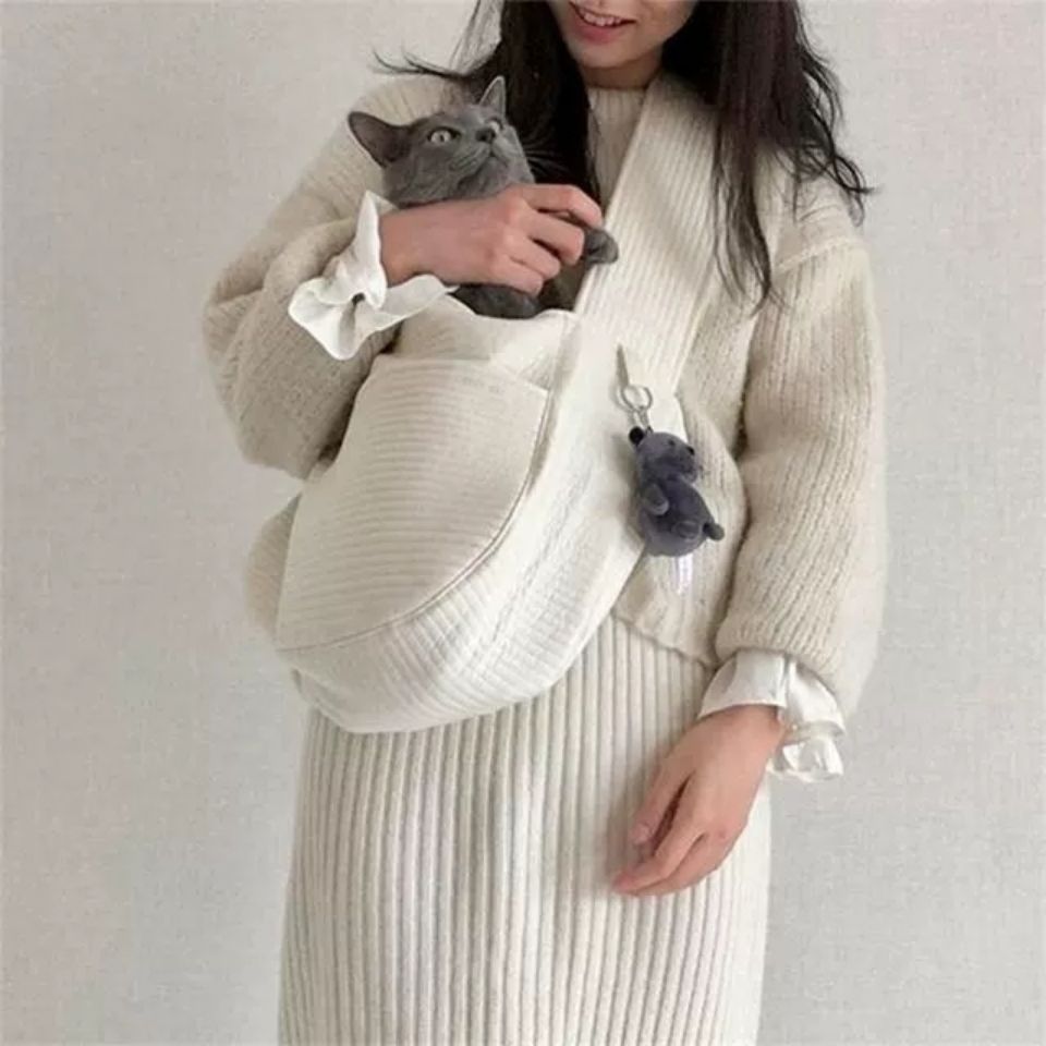 Handmade Canvas Pet Carrier Bag Breathable Single-Shoulder Tote