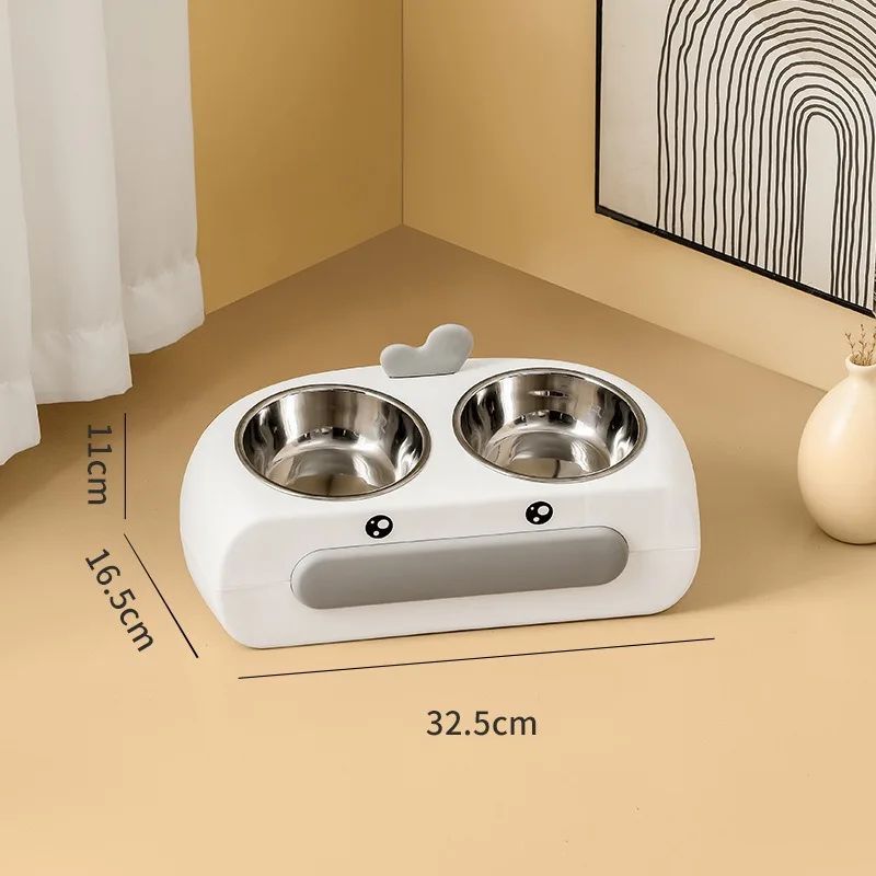 Pet Duck Design Double Bowl Plastic Feeding Tray