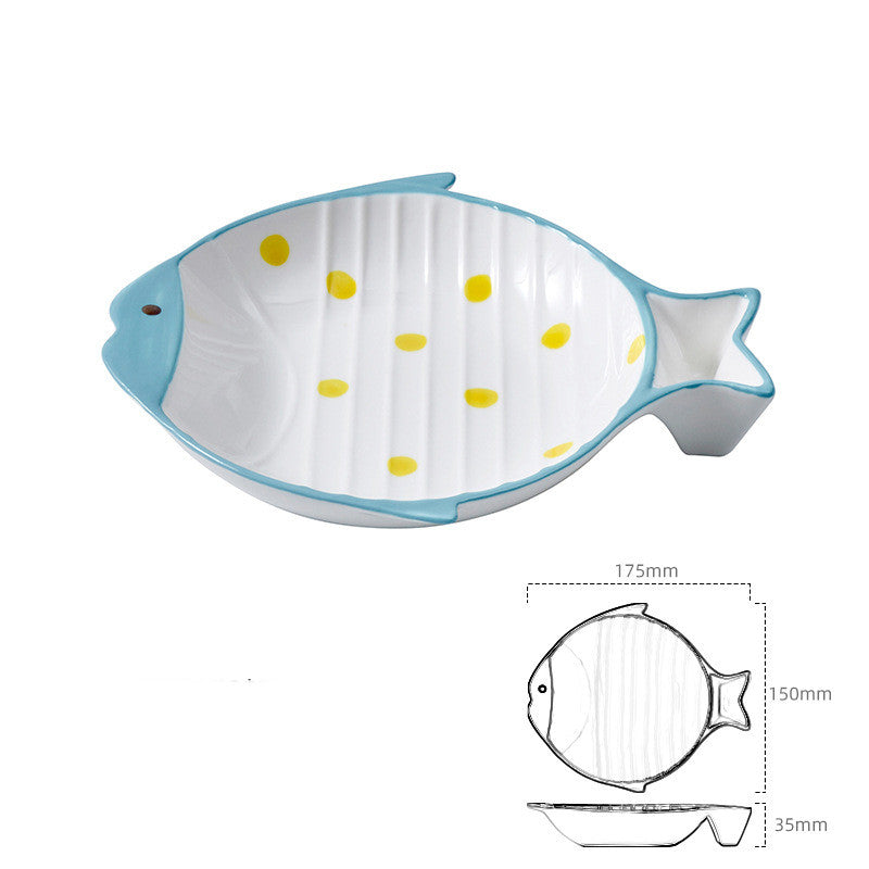 Fish-Shaped Ceramic Pet Food Feeding Bowl Plate Dish Set