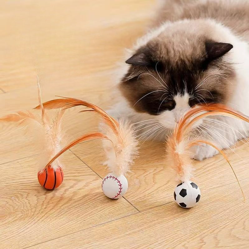 Interactive Pet Feather Bouncy Ball Self-Entertainment Toy