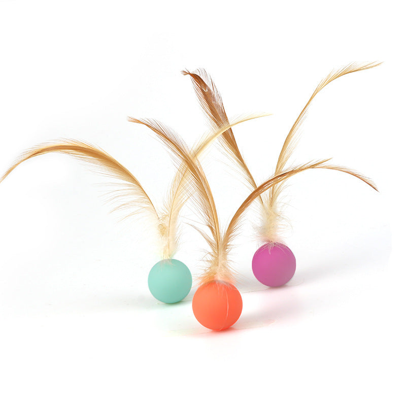 Interactive Pet Feather Bouncy Ball Self-Entertainment Toy