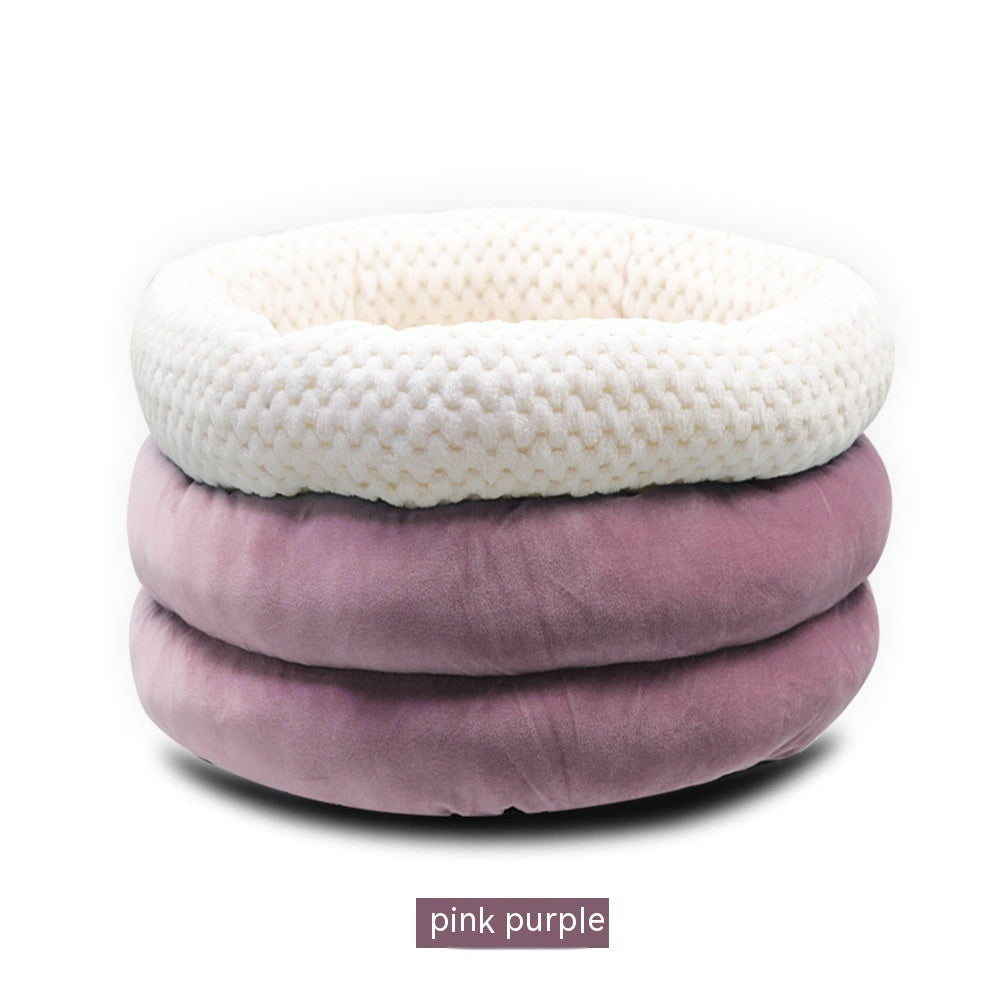 Pet Semi-Closed Round Ice Velvet Deep Sleep Bed