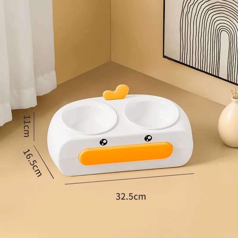 Pet Duck Design Double Bowl Plastic Feeding Tray