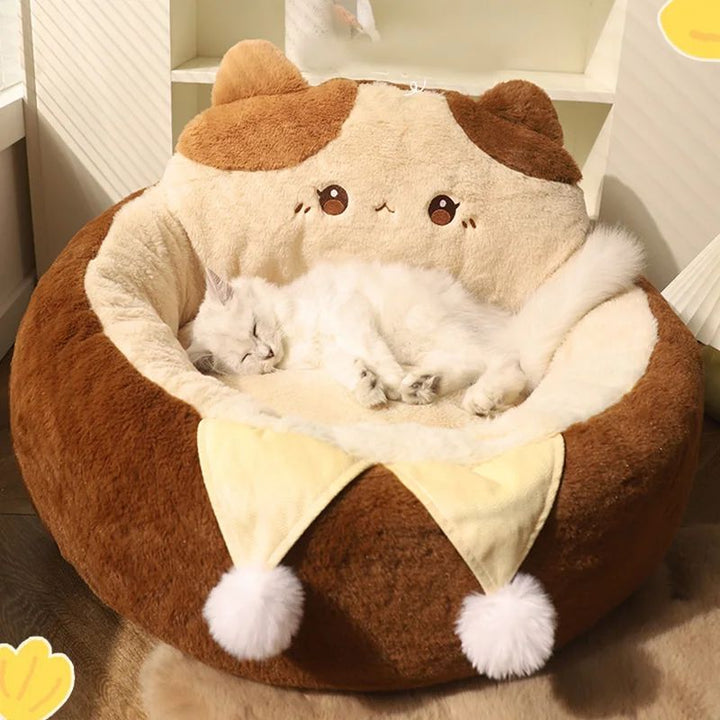 Pet Round Winter Warm Plush Sleeping Cushion Bed