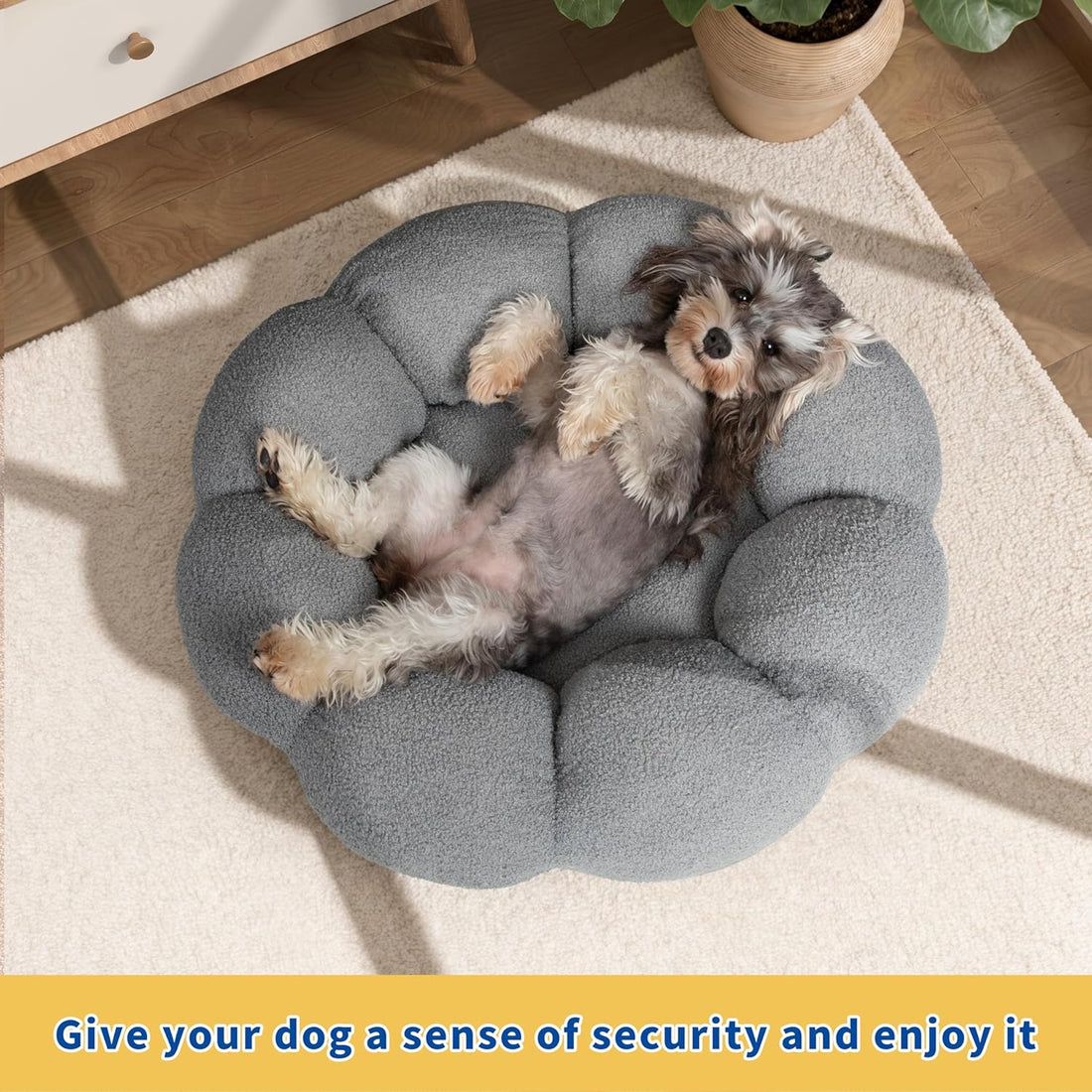 Pet Fluffy Flower Plush Donut Calming Round Bed