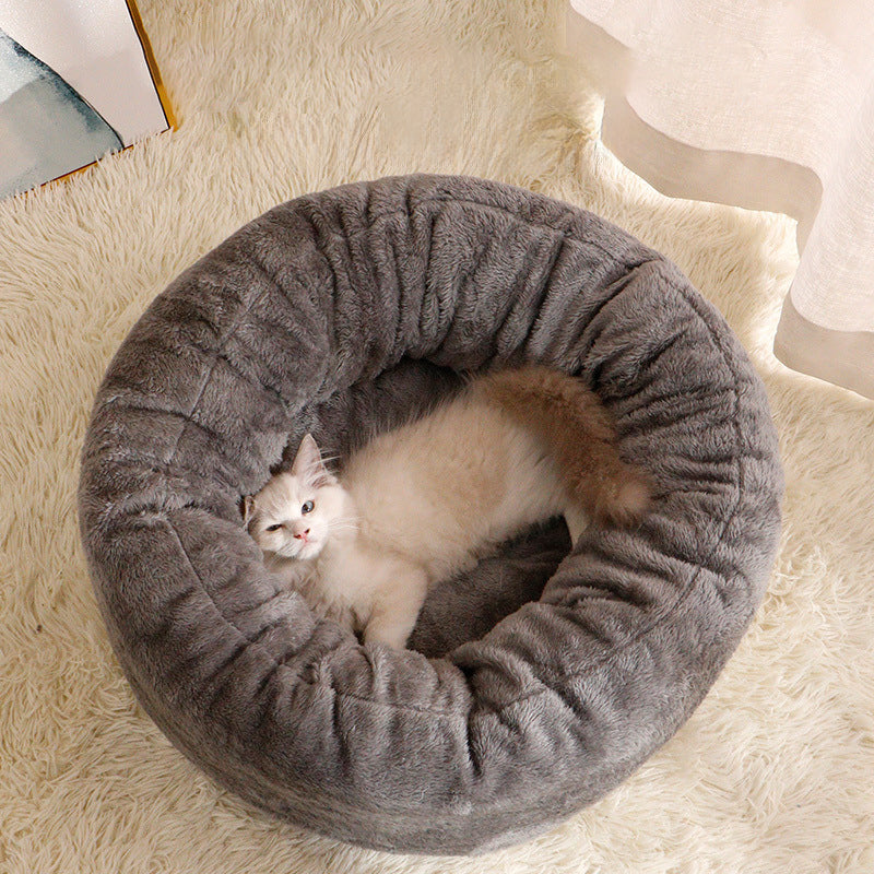 Pet Plush Donut Round Winter Warm Cushion Bed