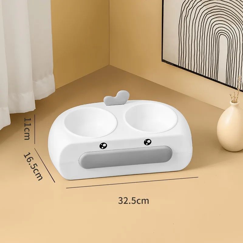 Pet Duck Design Double Bowl Plastic Feeding Tray