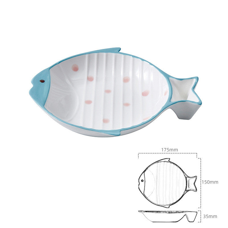Fish-Shaped Ceramic Pet Food Feeding Bowl Plate Dish Set