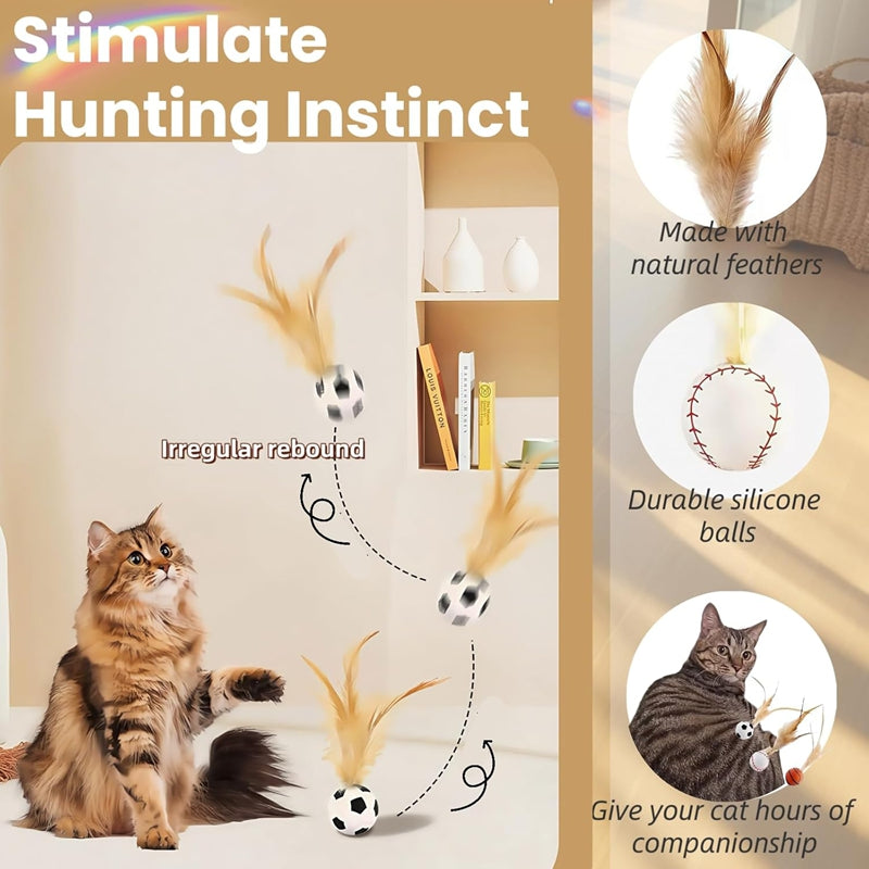 Interactive Pet Feather Bouncy Ball Self-Entertainment Toy
