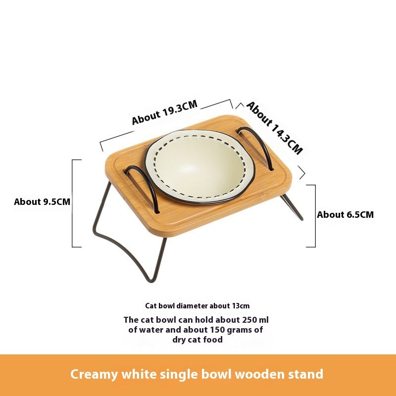 Pet Wooden Rack Ceramic Feeding Bowl Anti-Tumble Design