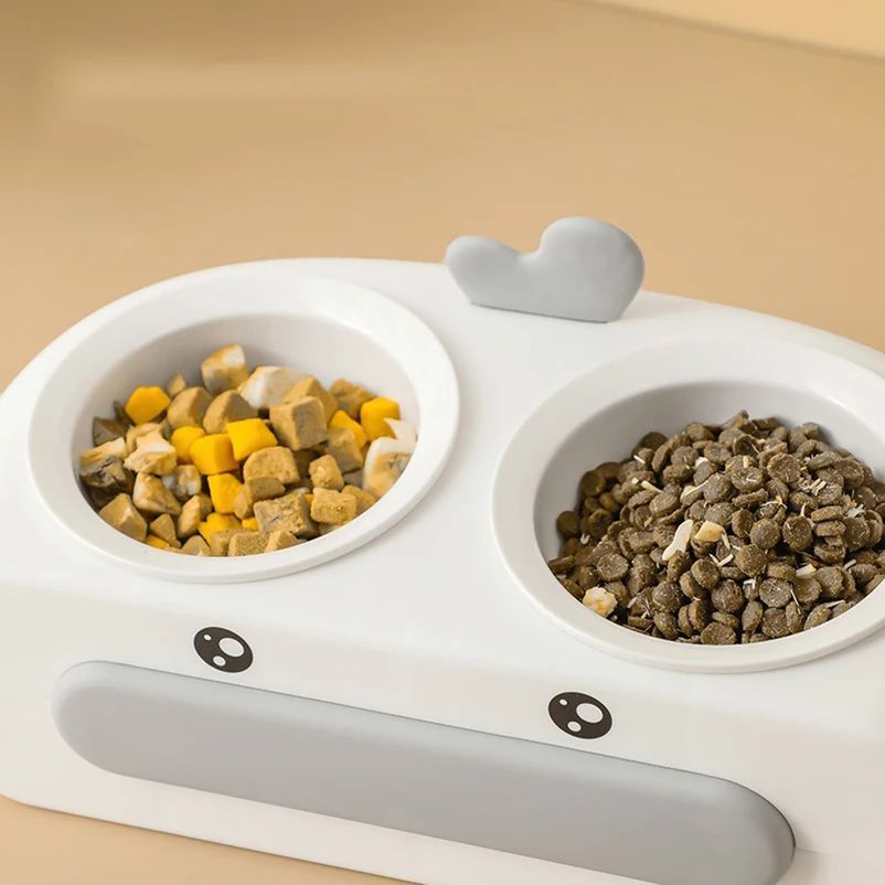 Pet Duck Design Double Bowl Plastic Feeding Tray