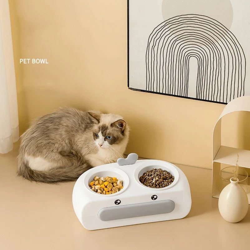 Pet Duck Design Double Bowl Plastic Feeding Tray