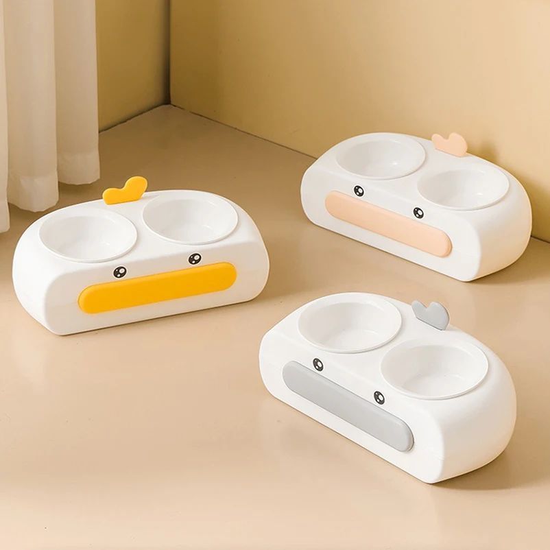 Pet Duck Design Double Bowl Plastic Feeding Tray