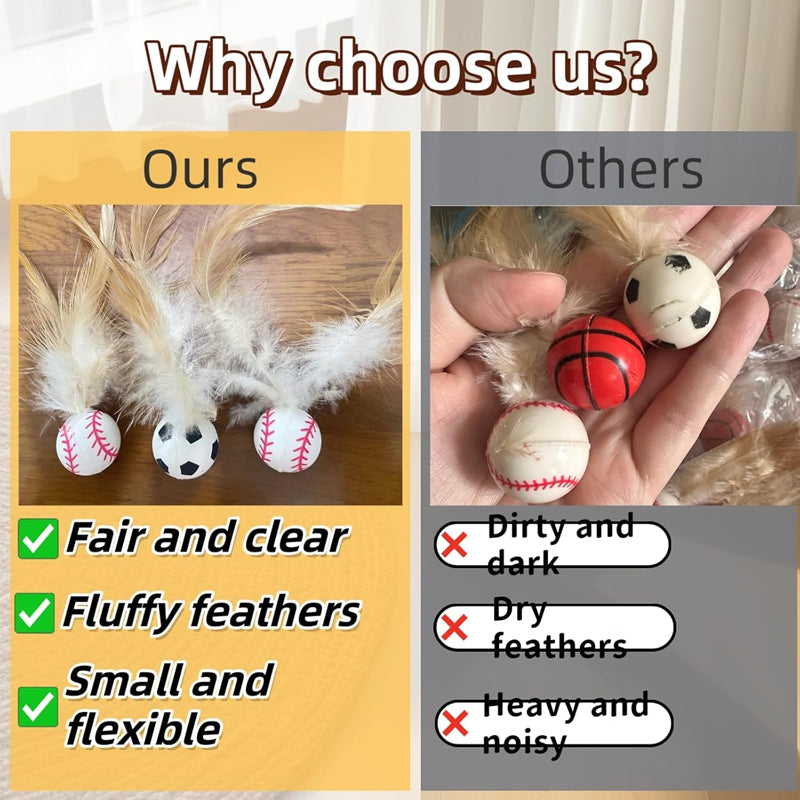 Interactive Pet Feather Bouncy Ball Self-Entertainment Toy