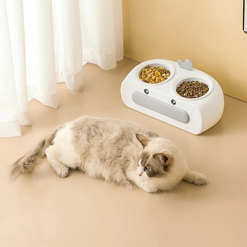Pet Duck Design Double Bowl Plastic Feeding Tray