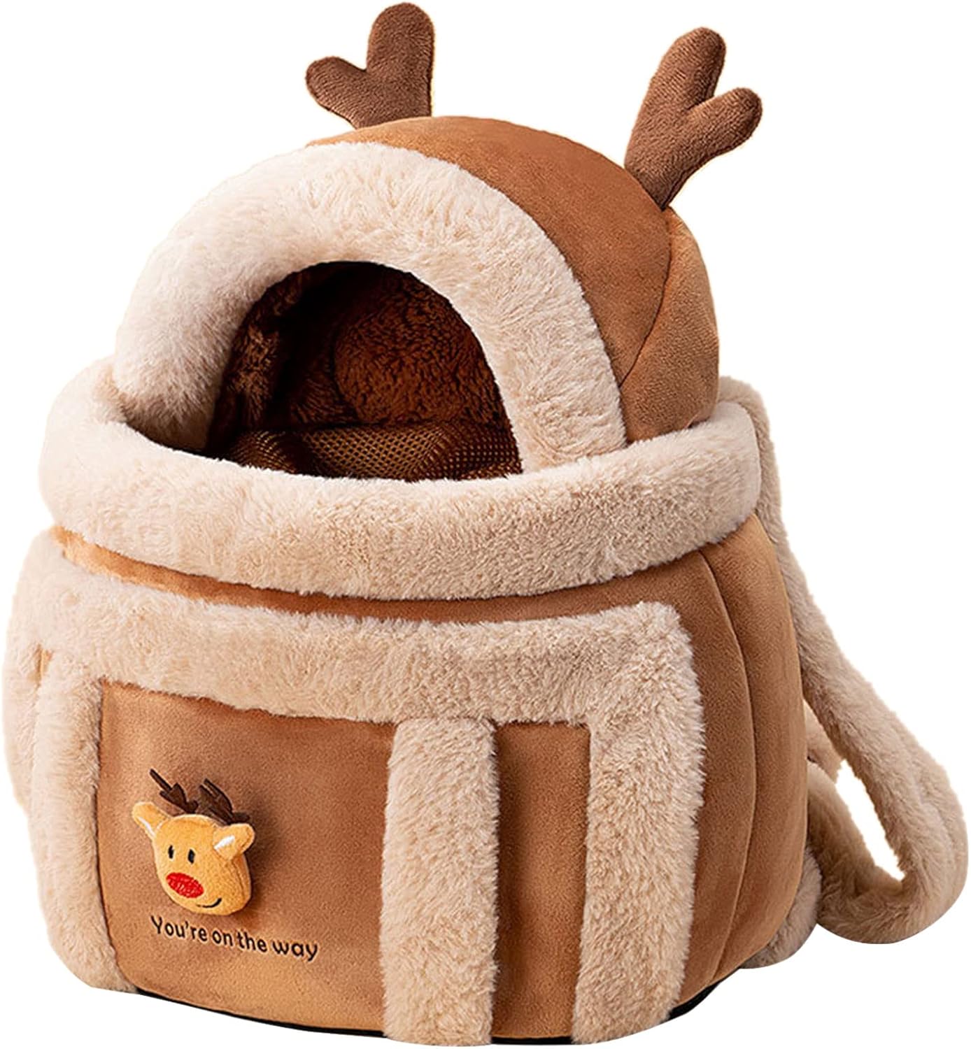 Plush Pet Carrier Backpack Winter Travel Bag With Hand Warmers