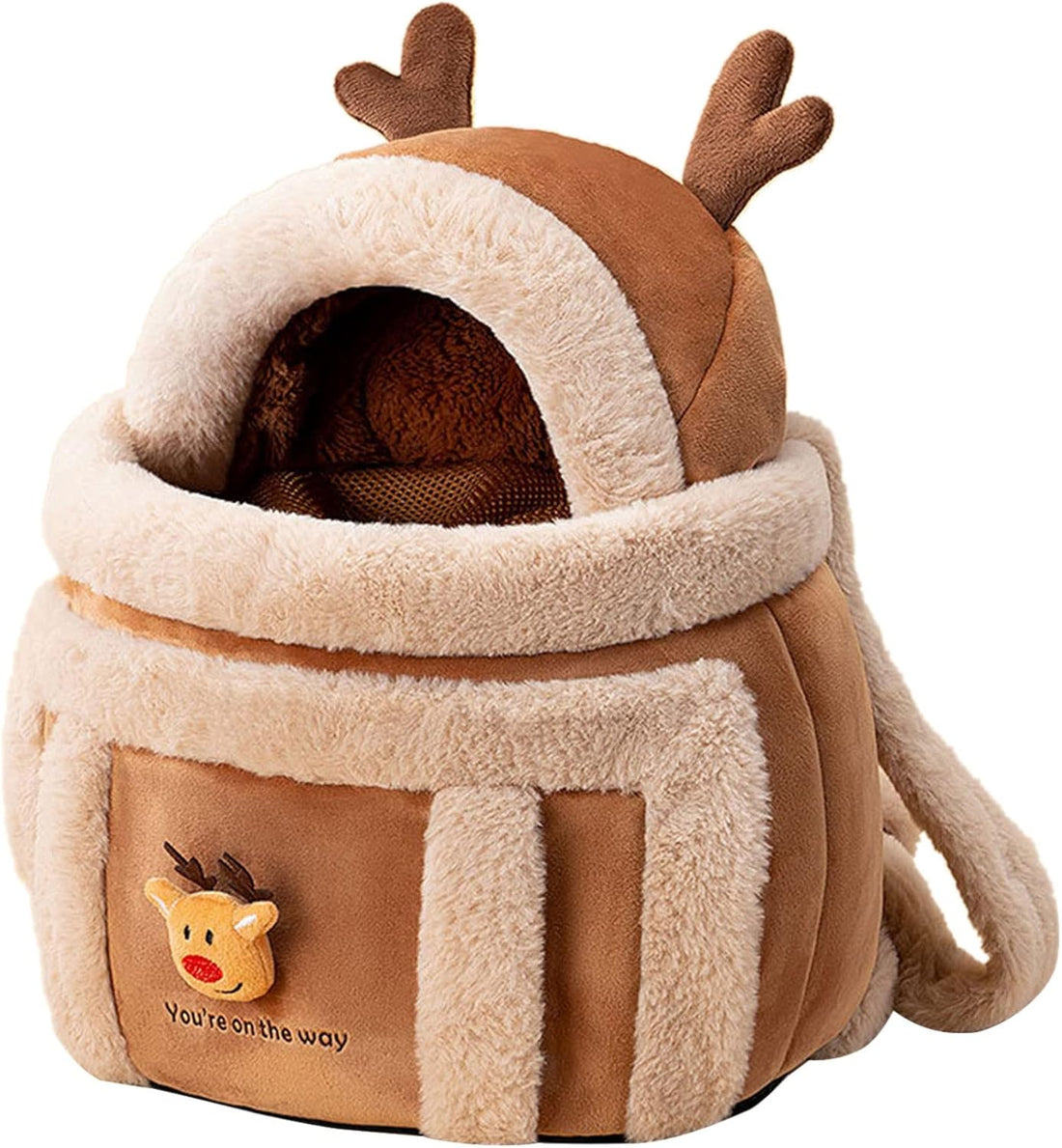 Plush Pet Carrier Backpack Winter Travel Bag With Hand Warmers
