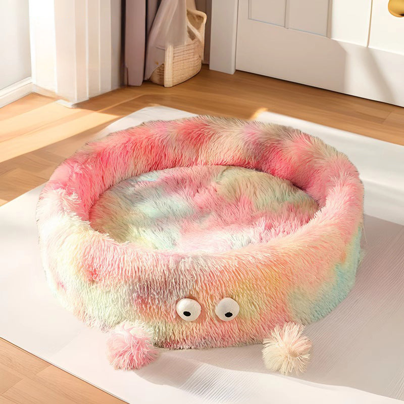 Pet Cute Monster Round Winter Warm Plush Bed