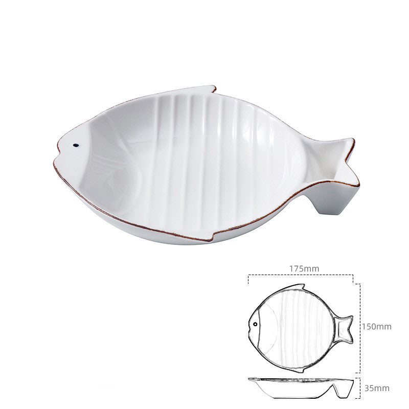Fish-Shaped Ceramic Pet Food Feeding Bowl Plate Dish Set
