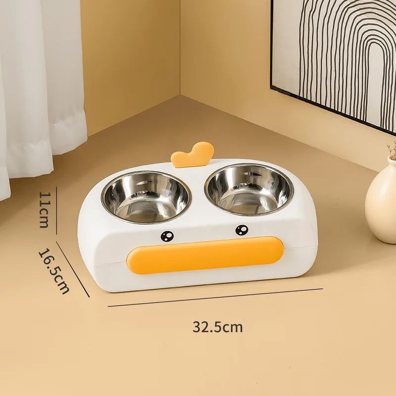 Pet Duck Design Double Bowl Plastic Feeding Tray
