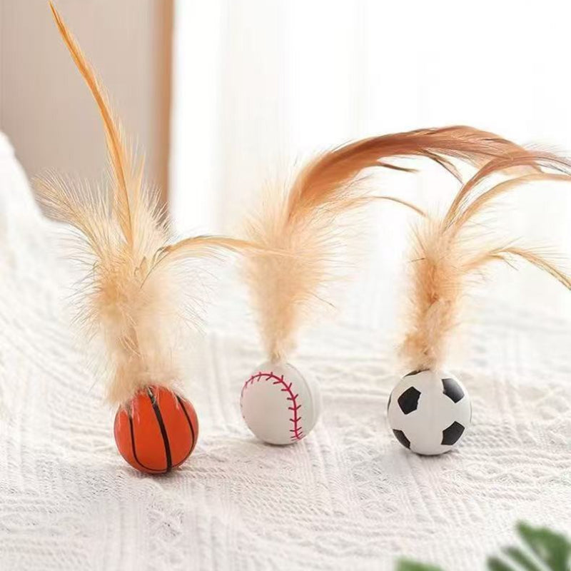 Interactive Pet Feather Bouncy Ball Self-Entertainment Toy