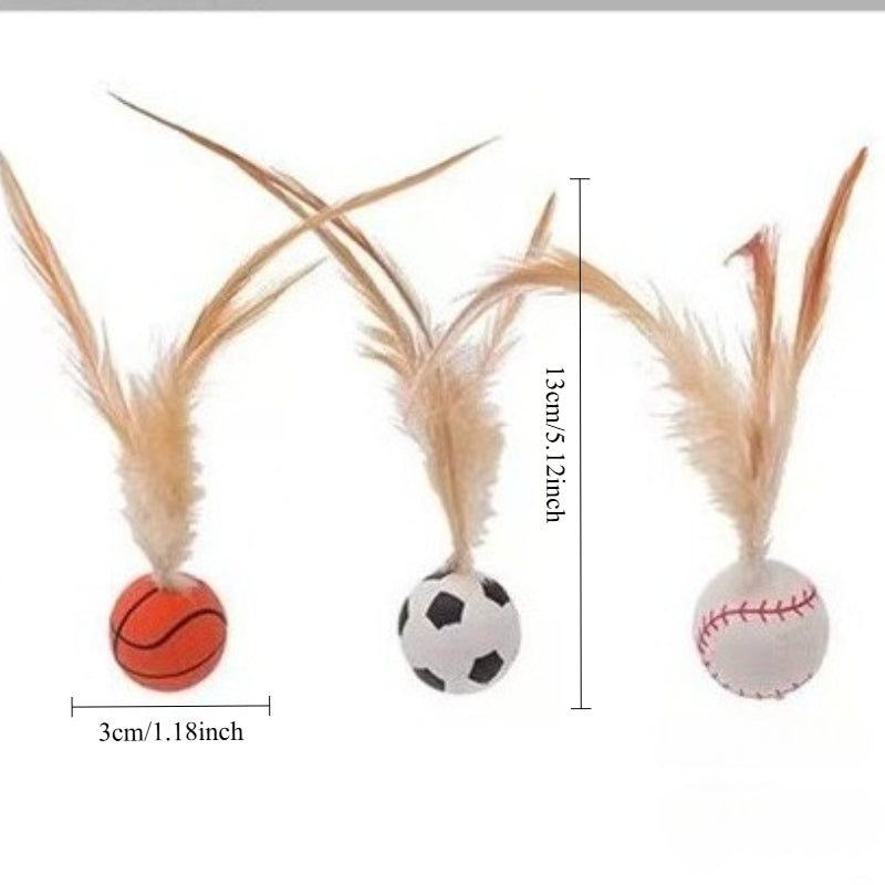 Interactive Pet Feather Bouncy Ball Self-Entertainment Toy