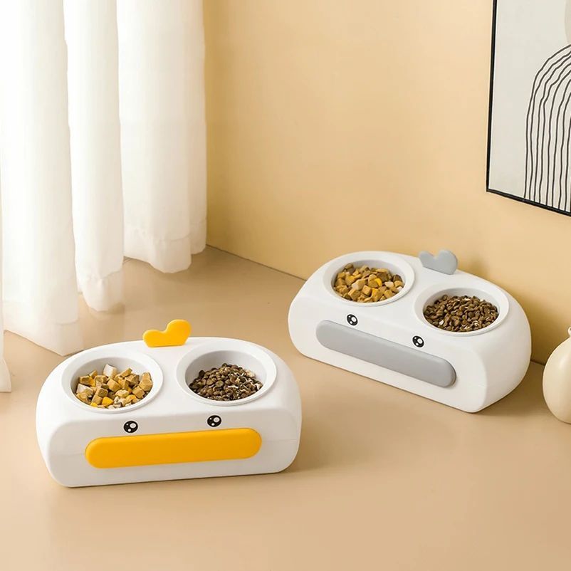 Pet Duck Design Double Bowl Plastic Feeding Tray