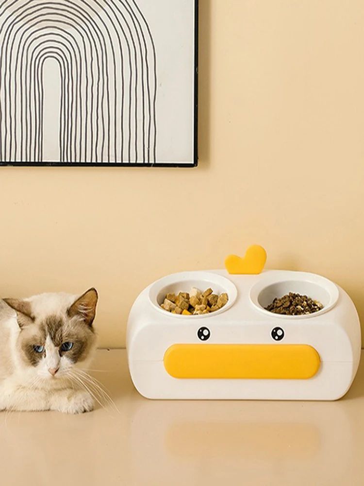 Pet Duck Design Double Bowl Plastic Feeding Tray