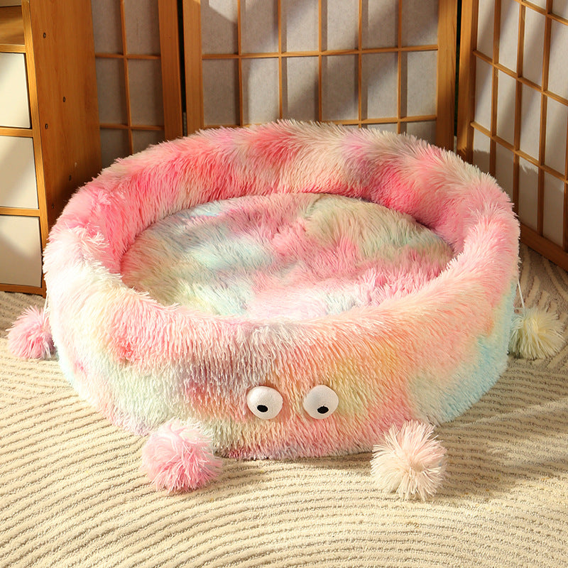 Pet Cute Monster Round Winter Warm Plush Bed