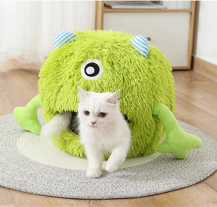 Pet Machine Washable Fluffy Round Calming Plush Bed