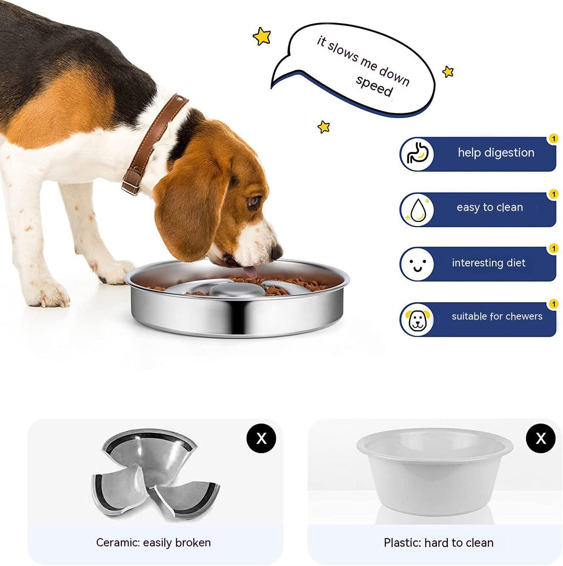 Pet Stainless Steel Slow Feeding Bowl Neck Protector