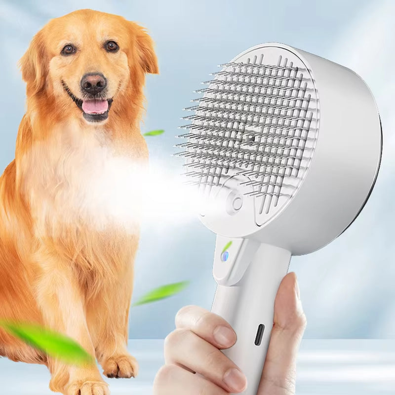 Electric Pet Steam Brush 3-in-1 Grooming And Massage Tool