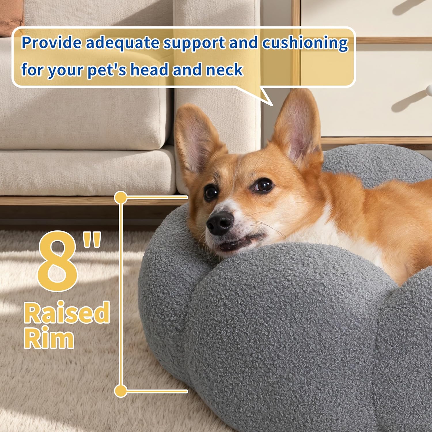 Pet Fluffy Flower Plush Donut Calming Round Bed