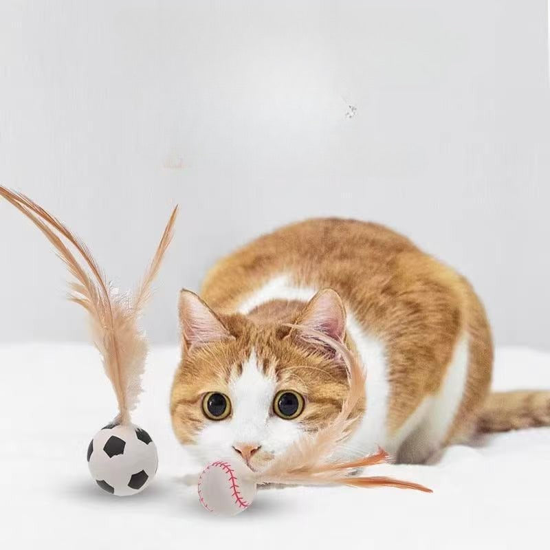Interactive Pet Feather Bouncy Ball Self-Entertainment Toy