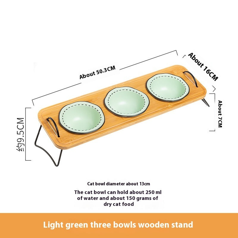 Pet Wooden Rack Ceramic Feeding Bowl Anti-Tumble Design