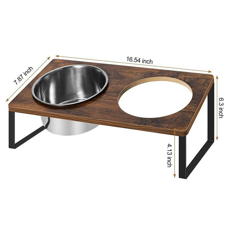 Pet Feeding Rack Iron Wood Combined Bowl Stand