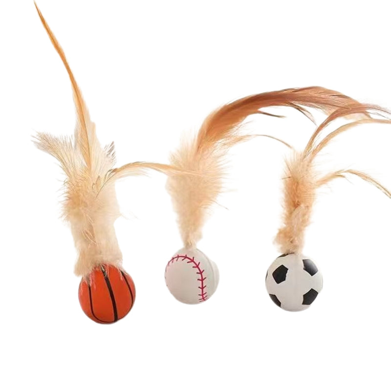 Interactive Pet Feather Bouncy Ball Self-Entertainment Toy